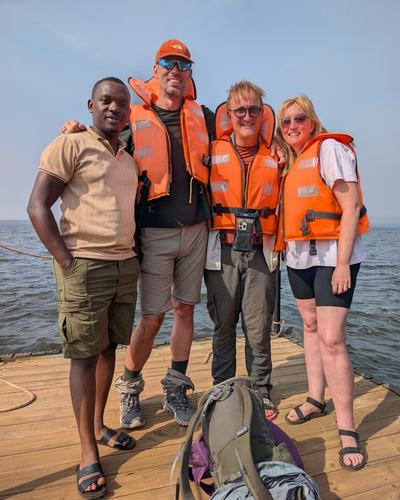 Life jackets on for a boat trip on Lake Kivu — Volcano Peaks Safaris Rwanda guests