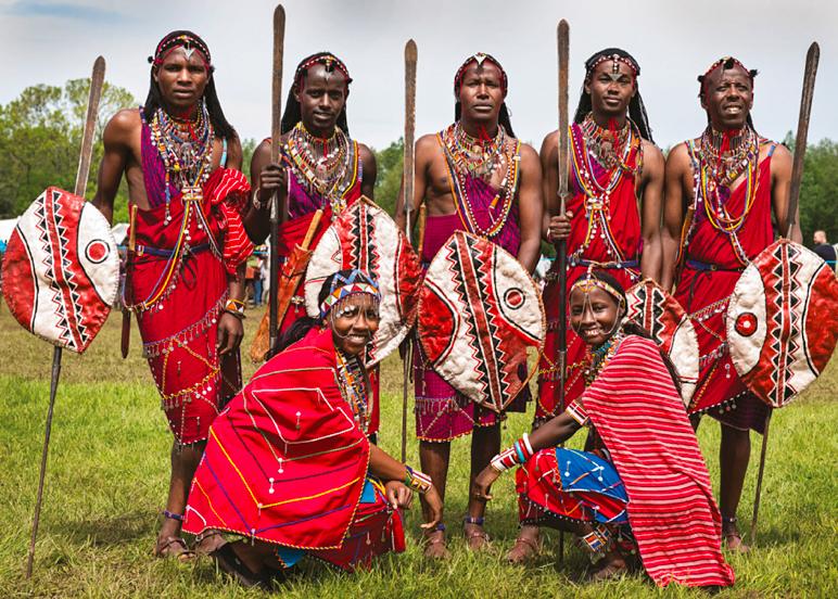 Maasai warriors with traditional shields, Kenya