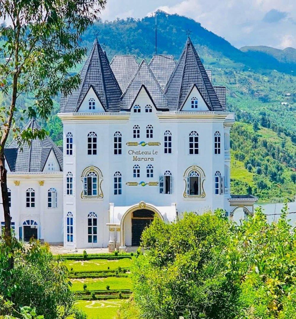 Chateau-style hotel at Lake Kivu