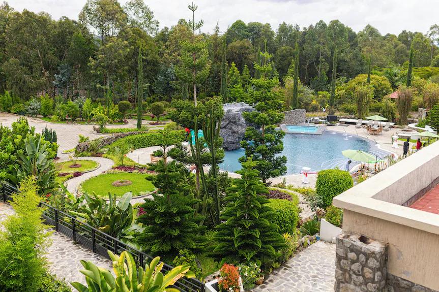 Lodge gardens and pool