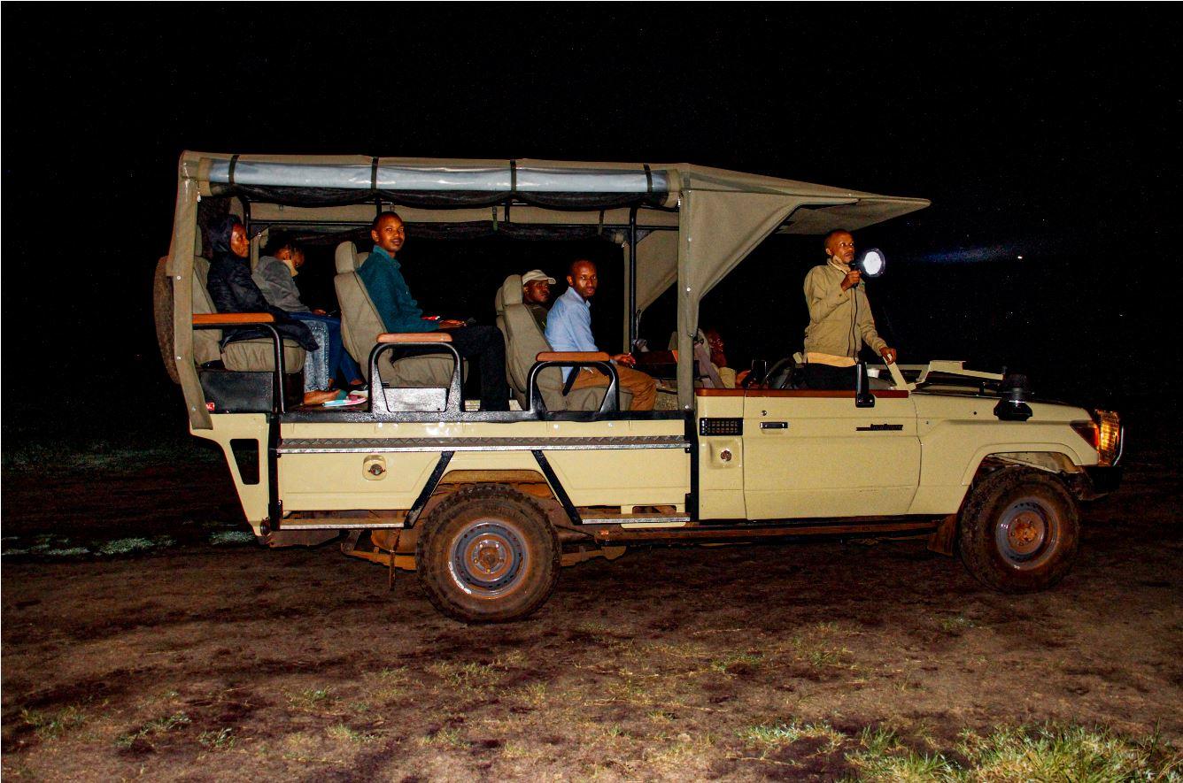 Night game drive vehicle